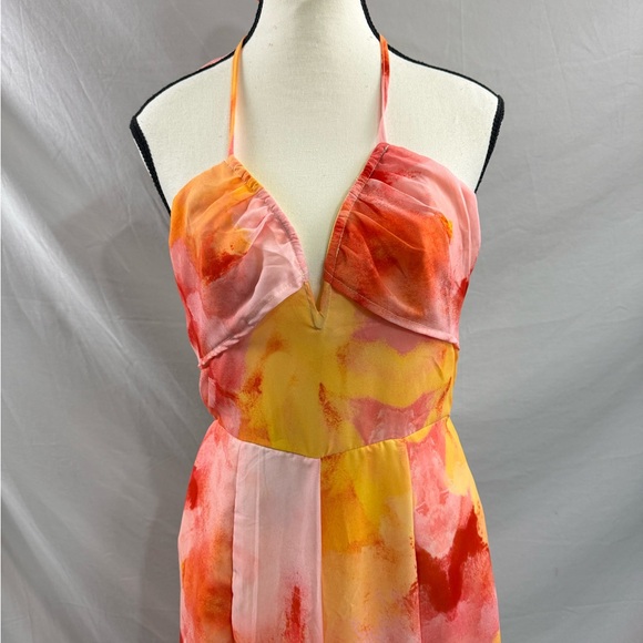Chiffon Tie Dye Split Thigh Wide Leg Jumpsuit - Picture 8 of 9